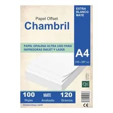 Opalina A4 120g Mate Blanco Chambril Pack 100 Hojas Papel Inkjet Láser