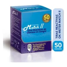 50 Tiras De Medición De Glucosa Para Glucometro Ok Meter Match Ii Plata