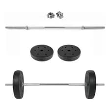Barra Pesas Maciza 1.50 Mts Cromada Rosca + Kit 20 Kg Discos 2 De 10 Kgs