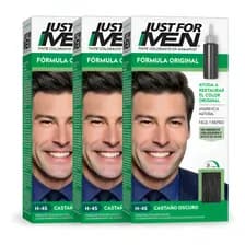 Kit 3 Unidades Tintura En Shampoo Just For Men Formula Original Tono Castaño Oscuro Sin Amoníaco 66ml C/u En 5 Minutos