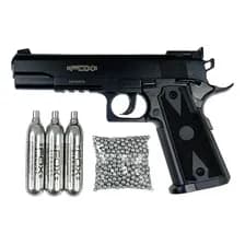 Pistola Fox Co2 1911 Con Balines Y Garrafas Negro 4.5 Mm