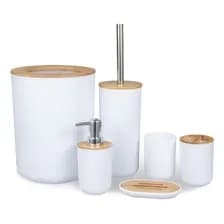 Set De Accesorios De Baño 6 Piezas En Bambú Elegante Blanco