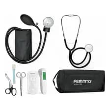 Kit Enfermeria Completo Tensiometro Manual Aneroide Estetoscopio Oximetro Dedo Termometro Digital Tijeras Lazo Femmto Negro Set_med02