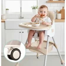 Silla De Comer Plegable Baby Pops 2 En 1 Crema Con Ruedas Y Cinturón