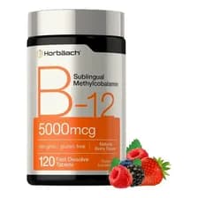 Horbaach | Vitamin B-12 5000mcg | Vitamina B12 Sublingual Metilcobalamina | 120 Tabletas Frutos Rojos