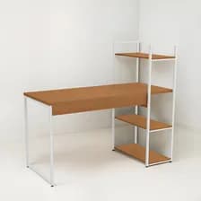 Escritorio Tipo Industrial Atma Li010 Con Estantería Color Blanco