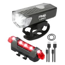 Luz Led Bicicleta Delantera Y Trasera Trail By Spica Lbpk-100 Recargable Inalambrico Color Rojo/negro