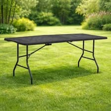 Mesa Plegable Tipo Valija 1.80m Plástico Símil Madera Negra Para Tu Casa Negro