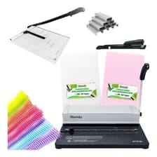 Combo Espiraladora Anilladora Stendy A4 Guillotina Más Abrochadora Brazo Largo Con Insumos + 50 Tapas Cristal Mas 50 Tapas Color Pastel Un Tono Y 50 Espirales Colores Pasteles Surtido Pasteles