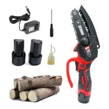 Mini Motosierra Omaha De Mano Inalámbrica 2 Baterias Electrosierra Rojo