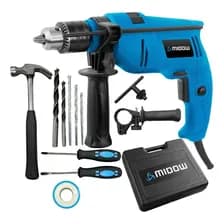 Taladro Percutor Midow 720w 13mm 3000rpm Kit Completo Maletín Azul 50 Hz