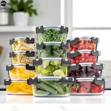 Set X12 Tuppers Tápers Herméticos Mtl Vidrio Reforzado Contenedor Tapa Plástica Clip Apto Microondas Freezer Horno Lavavajillas Contenedores Conservadores Alimentos Cocina Cereales Verduras Gris