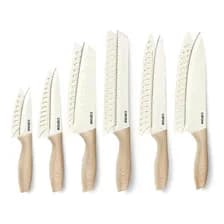 Set Cuchillos Carote 12 Piezas Granito Blanco Ceramico Color Beige