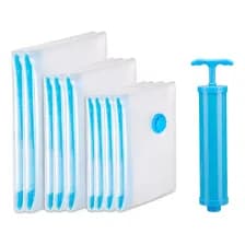 Set X9 Bolsas Valija Vacio Ropa Acolchado Viaje + Aspi Bomba Para Guardar Ropa - Ahorra Espacio - Viajes - Bolsas Compresión Para Aspiradora Levys Bazar 3 Tamaños