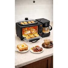 Horno Electrico 3 En 1 Mtl Cafetera Integrada Plancha Superior Cocina Multifuncion Control Temperatura Temporizador Vidrio Templado Bandeja Rejilla Desayuno Completo Rapido Hogar Compacto Negro
