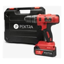 Taladro Atornillador Percutor Batería 18v Litio Maletin Luz Color Rojo Frecuencia 50