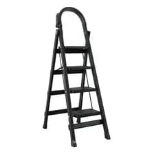 Escalera Plegable 4 Escalones Tijera Reforzada Alni An-de04-b Acero Carbono Soporta 140kg Fácil Guardado Segura Color Negro
