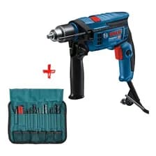 Taladro Percutor Atornillador Eléctrico De 13mm Bosch Gsb 13 Re 750w + Accesorios Con Caja De Cartón Azul