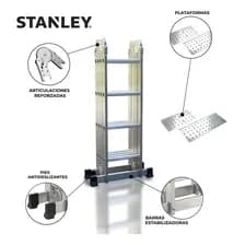 Escalera Articulada Stanley 16 Escalones 4x4 + Plataforma Gris