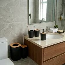 Set De Accesorios De Baño 6 Piezas En Bambú Cuadrados Negro