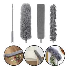 Set Plumeros Extensible Con Mango Telescópico Limpieza Altura Polvo Techo Rincones Microfibra Multiuso 3 En 1 Cabezal Lavable Antiestático Ventilador Aire Acondicionado Estanterías Gris