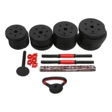 Kit Mancuernas + Pesas Rusas 30kgs Dakota Con Discos Pvc Con Tope A Rosca Negro