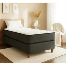 Sommier Y Colchón 1 Plaza Multiflex Sol Combo Con Almohada 80x190cm Diseño Blanco Y Gris