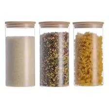Pack X3 Frascos De Vidrio Hermetico 1400ml Con Tapa De Bambu Ideal Para Conservas Cocina Cereales Legumbres Alimentos Levys Bazar Transparente