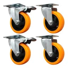 Kit 4 Ruedas Giratorias Pvc Naranja 2 Con Freno 2 Sin Freno 100 Mm X 32 Mm 520 Kg Con Base Acero Tratado Vabenne Doble Rodamiento Ideal Mueble Carro Carrito Industrial 100x32 Naranja/gris