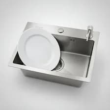 Bacha Cocina Pileta Acero Inoxidable Moderna Parrilla Simple Rectangular Fika Con Dispenser 52x32x16cm Plateada Plateado