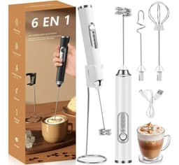 6-in-1 Rechargeable Milk Frother With 3 Stainless Steel