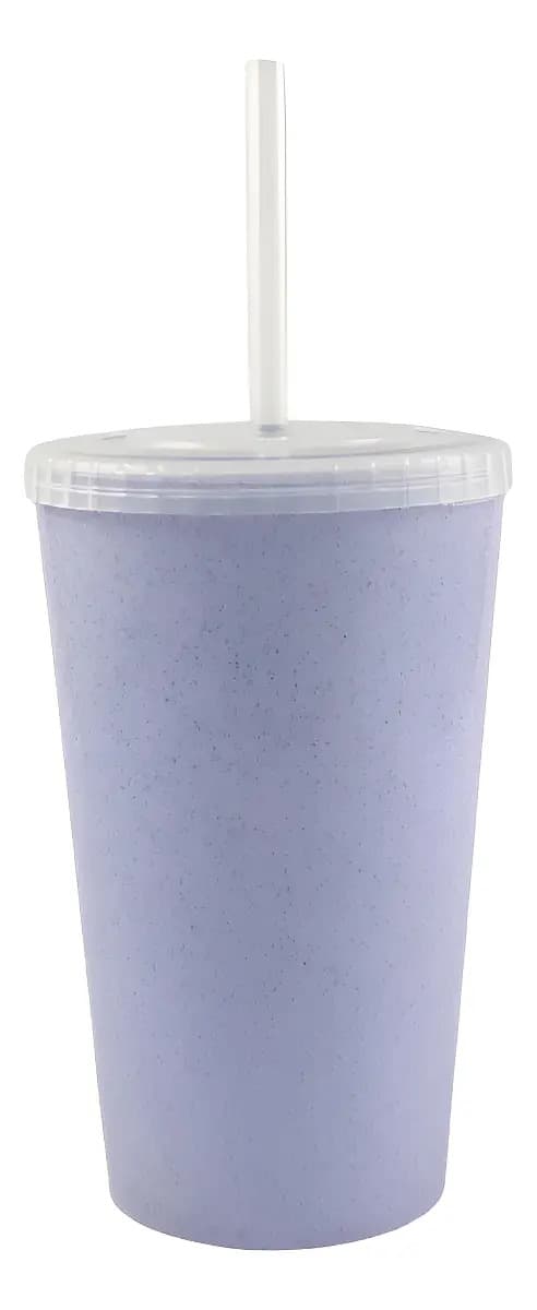 Set 5 Vasos Clásicos Realizados En Plástico Speckle Deuan 450 Centímetros Cúbicos Con Tapa Y Sorbete Rígido Color Violeta Pastel Y Tapa Blanca A Rosca Libre Bpa Ideal Bebidas Frías Calientes