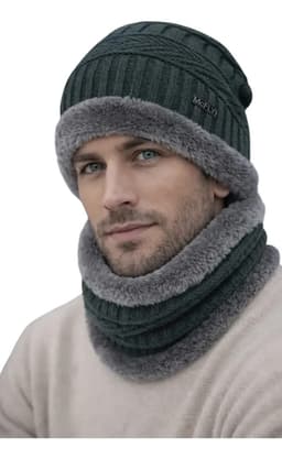 Combo Gorro Y Cuello Invierno Lana Corderito Hombre Mujer Color Gris Oscuro Talle Único Adulto (+ 16 Años)