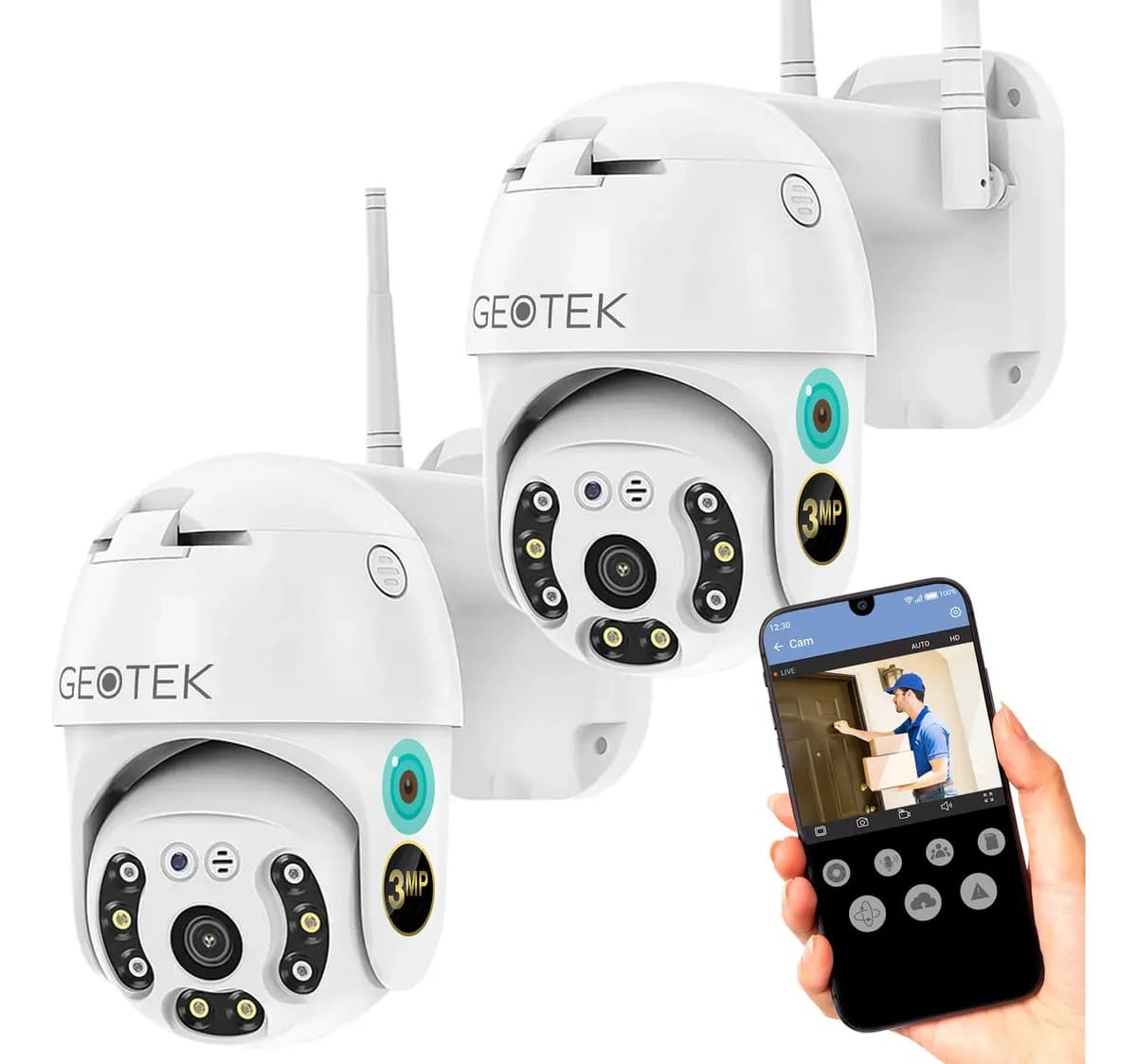 Kit 2 Camaras Seguridad Geotek 3mp Ip Wifi Exterior Full Hd Domo Vision Nocturna Inteligente Deteccion Movimiento