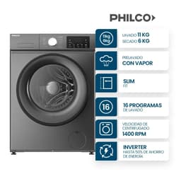 Lavasecarropas Philco 11/6 Kg Carga Frontal Inverter Gris