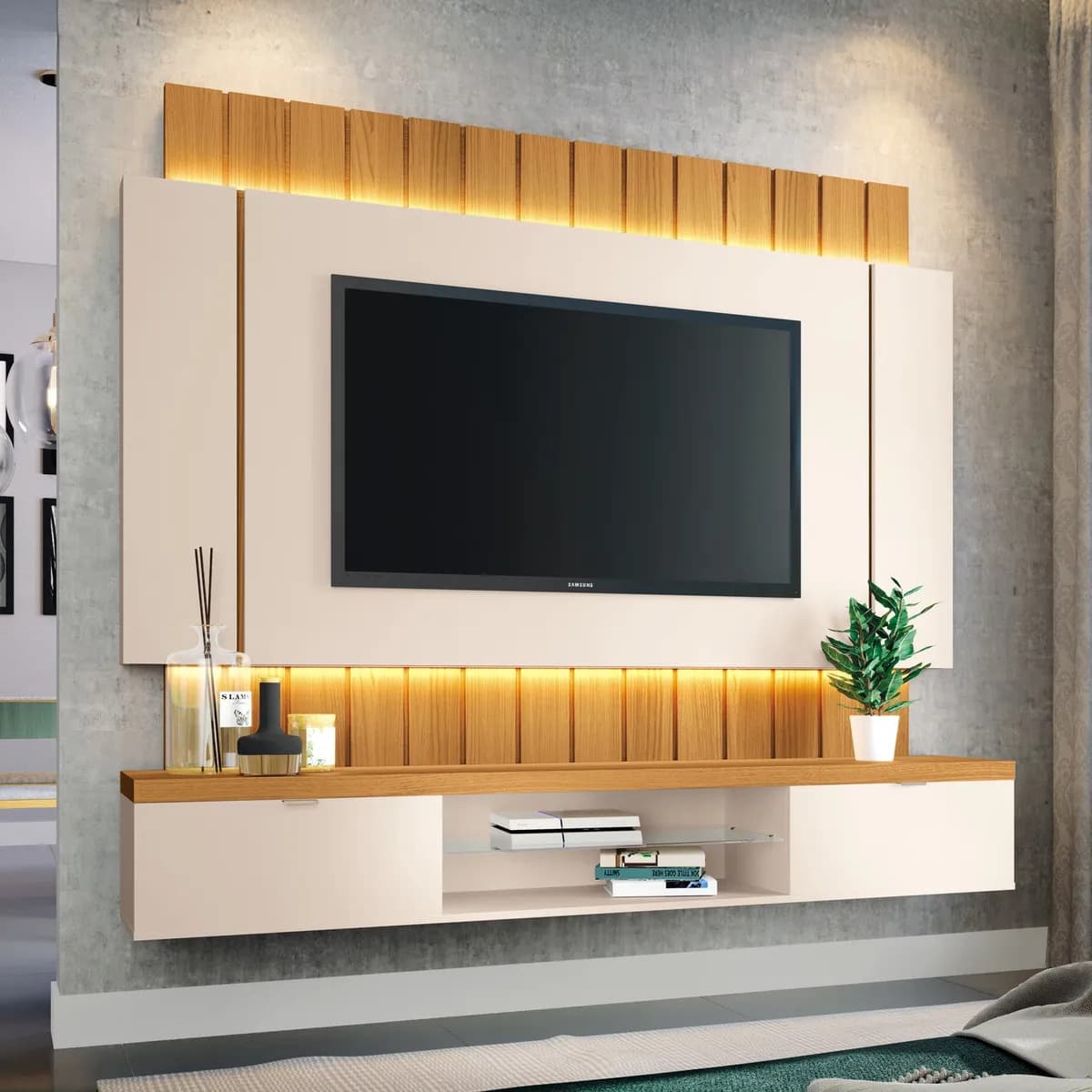 Panel De Tv Lcd Led Mdf Modular Flotante Rack 180 Luz Led + SOPORTE DE REGALO