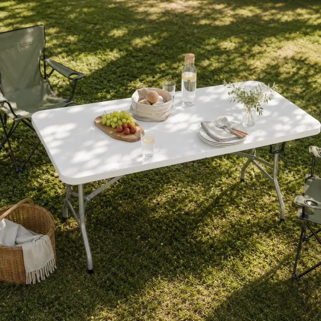 Mesa Para Jardin Exterior 180x70 Cm Plegable Calidad Superior Material 100 % Virgen Camping Portatil Picnic Unica Blanca En El Mercado