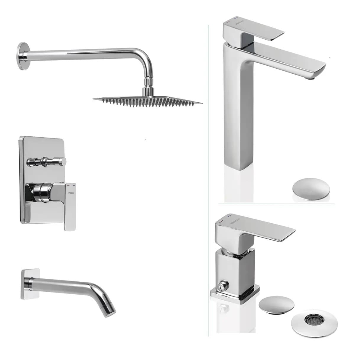 Combo Griferia Piazza Arq Ducha + Lavatorio Alto + Bidet Cromado