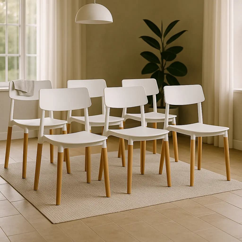 Silla Comedor Milan Nórdica Pack X6 Mas Que Muebles Estructura De La Silla Marrón Claro Asiento Blanco Diseño De La Tela Sin Tela