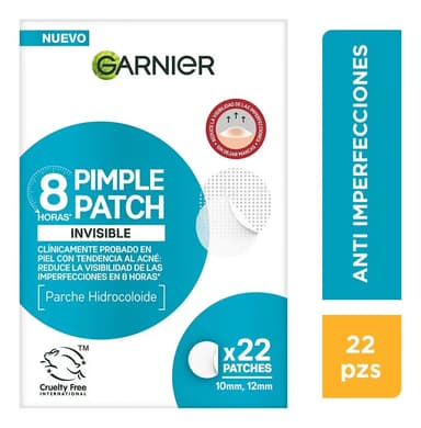Garnier Pimple Patch Invisible, Parches Hidrocoloides Para Acné, Reduce Imperfecciones En 8 Horas, Clínicamente Probado, Tecnología Coreana, Vegano, Cruelty Free, 22 Piezas