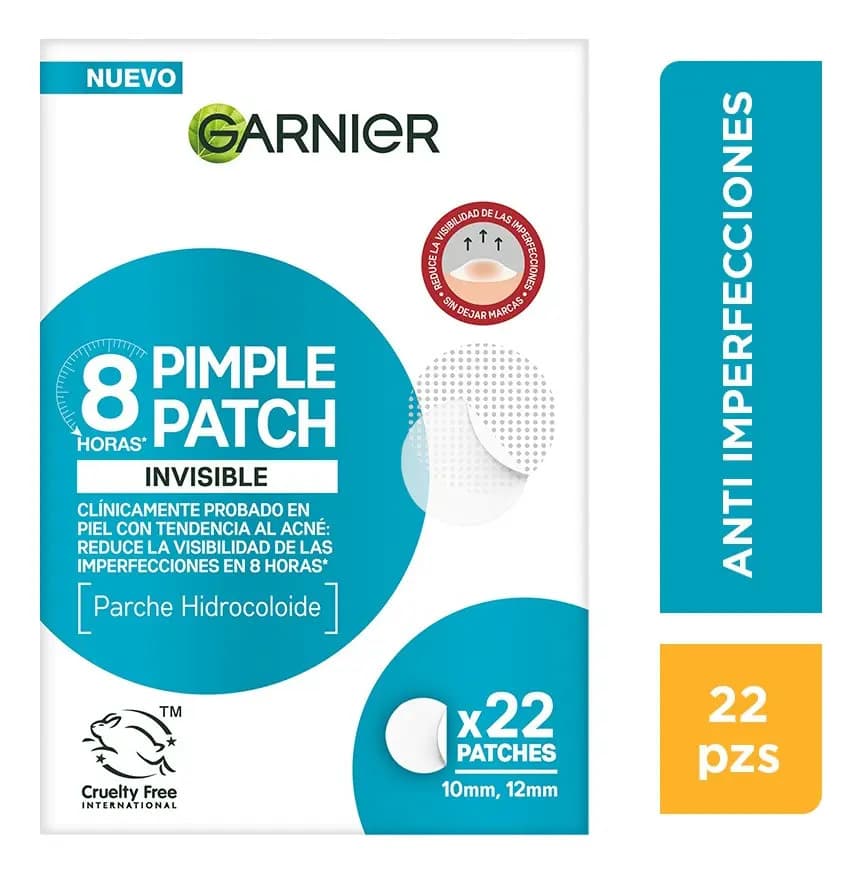 Garnier Pimple Patch Invisible, Parches Hidrocoloides Para Acné, Reduce Imperfecciones En 8 Horas, Clínicamente Probado, Tecnología Coreana, Vegano, Cruelty Free, 22 Piezas
