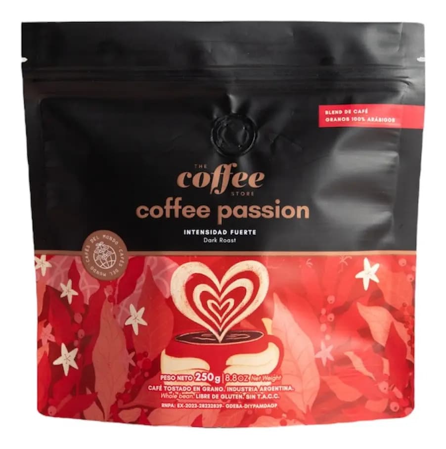 Café En Grano Blend Coffee Passion 250 g Intensidad de Tostado Fuerte Sin Tacc The Coffee Store