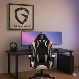 Silla Gamer The Game House Reclinable Tapizado Cuero Sintético Blanco — 120 kg
