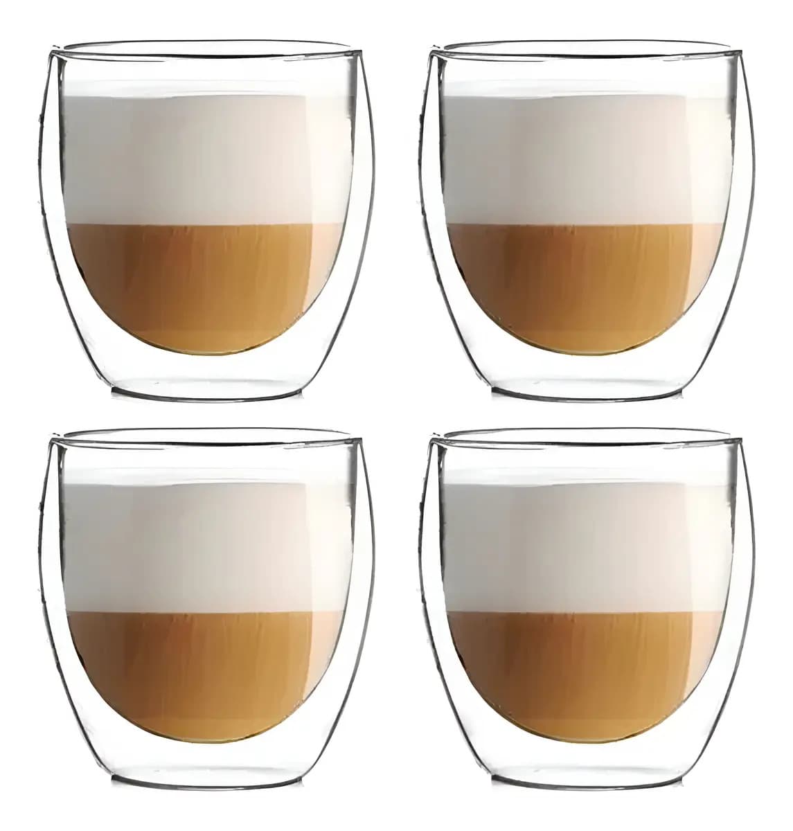 Set X4 Tazas Café Pocillos Vaso Doble Pared Termico Frio Calor Vidrio Borosilicato Levys Bazar 250ml