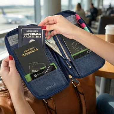 Portapasaporte Con Cierre Azul | Porta Documentos Marca Lookmy | Organizador De Viaje Porta Pasaporte Celular Tarjetas Pasajes |