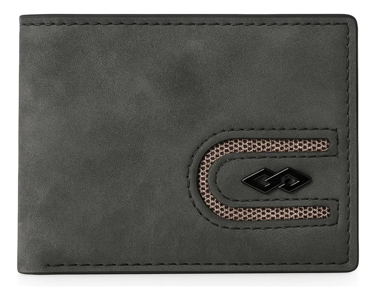 Billetera Hombre Imitación Cuero Gris Tarjetero Diseño Elegante y Profesional