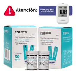Tiras Reactivas Para Medidor Glucosa Glucometro Diabetes Caja X 100 Unidades Digital Femmto