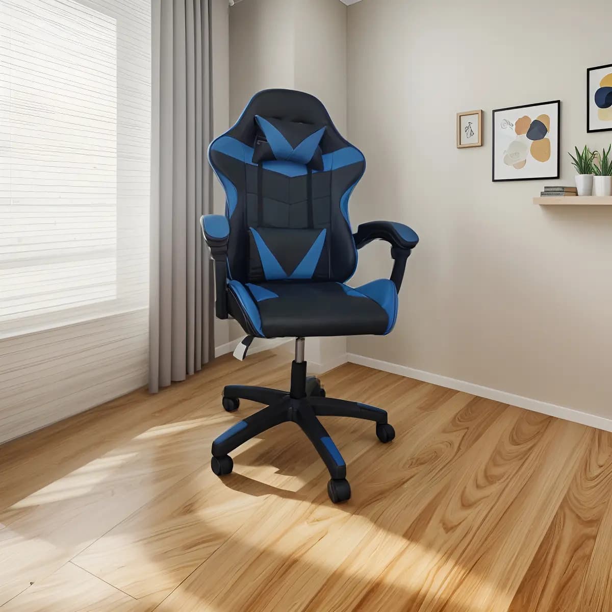 Silla Gamer Ergonómica Sillón Reclinable Lumbar Escritorio Color Azul Material Del Tapizado Cuero Sintético