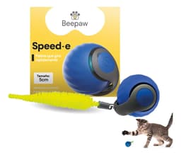 Pelota Interactiva Gatos Beepaw Speed-e Con Pluma Premium Color Azul