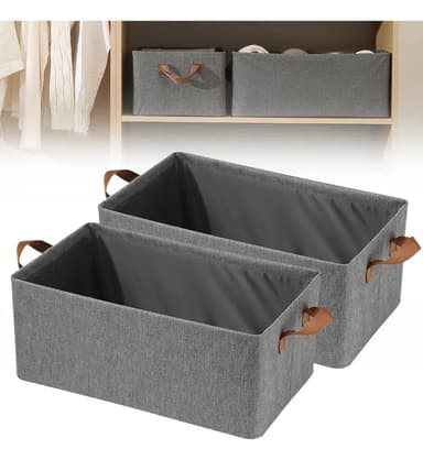 X2 Organizador Canasto Caja De Tela Plegable Estructura Metalica Ideal Para Ropa Toallas Juguetes Placard Estantes Alacena Dormitorio Practico Resistente Facil De Guardar Y Transportar Levys Bazar
